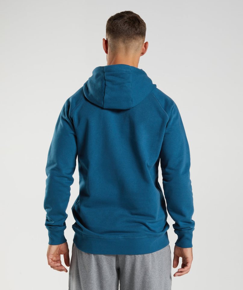 Bluzy Z Kapturem Gymshark Crest Męskie Niebieskie | PL 253MPA